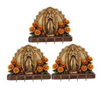 CAKEEYUM Lot de 3 porte clés muraux en bois représentant la Vierge, avec 4 crochets. Ornements religieux plats et rustiques pour entrée, couloir ou salon. Vierge, ornements religieux, mur