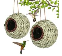 CAKEEYUM Maison de Colibri 2 pièces nid de Colibri tissé en Herbe avec Corde Suspendue Maison d'oiseau en Forme Boule pour décor Jardin pelouse Patio pour Les Amateurs d'oiseaux Jardinage
