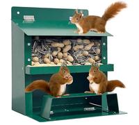 CAKEEYUM Mangeoire à écureuils 9 × 8 × 6 Pouces Maison d'écureuil en métal avec fenêtre Transparente et Support Boîte Robuste Pliable pour maïs, Noix, arachides, Jardinage extérieur