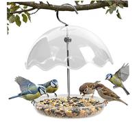 CAKEEYUM Mangeoire à Oiseaux de Style Parapluie pour l'extérieur à Suspendre avec Plateau Amovible 200 ML en Plastique Transparent pour Oiseaux Sauvages pour Porche et Balcon, mangeoire pour l'extér