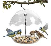 CAKEEYUM Mangeoire à Oiseaux Suspendue en Forme de Parapluie avec Plateau Amovible, 200 ML, en Plastique Transparent, pour l'extérieur. Idéale pour Jardin, Porche ou Balcon.