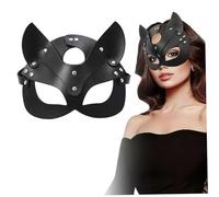CAKEEYUM Masque de Renard pour Femmes, Masque de Chat en Cuir Sexy, Demi-Visage avec Rivets, Boucle Fixation, Mascarade pour Accessoires fête d'halloween, boîte Nuit, Renard, Chat, Mascarade pou