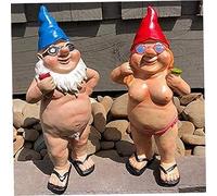 CAKEEYUM Nains de Jardin en résine, Statue de Nain Pipi Coquin, Homme et Femme, décorations GNOME Nu