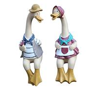 CAKEEYUM Ornements de Canard de Jardin Résine Statue Couple Canard Décor d'Artisanat Cour pour Pelouse 2 Pièces Ornements Jardin, Statue Couple en Plein Air, Décoration Sculpture, Décor d'or