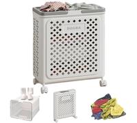 CAKEEYUM Panier à Linge en Plastique avec roulettes, 48, 3 x 35, 6 x 48, 3 cm, Panier à Linge Roulant avec poignée, paniers Pliables de Grande capacité, Organisateur de Rangement Salle Bain por