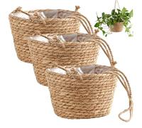 CAKEEYUM Panier à Plantes Suspendu 8x5 Pouces, 3 pièces, jardinière Suspendue tissée avec Corde, Style Boho Rustique, pour l'intérieur de la Maison