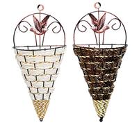 CAKEEYUM Panier de Fleurs Suspendu en Osier et rotin, Support Mural pour Pot de Fleurs tissé, Forme Conique, décoration pour Jardin, Maison, 2 pièces, Panier Suspendu, Osier Mural, Plan Montage