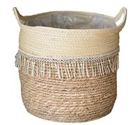 CAKEEYUM Panier tissé en jonc de mer, Panier de Rangement tissé à la Main avec poignée pour Le Stockage la lessive, Plante Style2, Fleur, jonc mer, Ba