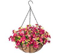 CAKEEYUM Paniers de Fleurs Suspendus Fleurs de Marguerite réalistes Plantes suspendues Décor Artificiel Paniers Suspendus résistants aux UV pour l'extérieur Patio Décor Jardin