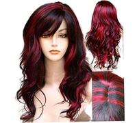 CAKEEYUM Perruque Courte bouclée avec Frange Cheveux Longs synthétiques ondulés Rouge mélangé Perruques fête Cosplay Costume Halloween Perruque Cheveux en Fibre résistants pour Femmes Filles et Roug
