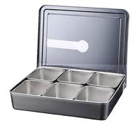 CAKEEYUM Pizza Topping Station 6 Grids Station de Condiments en Acier Inoxydable Boîte d'assaisonnement Amovible avec couvercles et cuillères pour la cafétéria Hotel Kitchen.