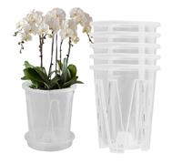 CAKEEYUM Pot à orchidées avec soucoupes 5 Ensembles de 4, 7 Pouces, Pot de Fleurs Transparent ventilé avec Trous Drainage, Pots Transparents pour Plantes, Pots avec Trous, Fleurs Transparent pour pla