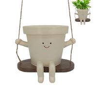 CAKEEYUM Pot de Plante oscillant, jardinière Suspendue, Support de Plante Suspendu 4 Pouces, Pots Mignons avec Visage Souriant avec Corde, Pots Plantes d'intérieur Assis, jardinière Noël, Swingi