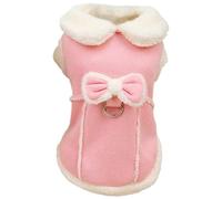 CAKEEYUM Pull Polaire pour Petit Chien et Fille - Manteau Chaud en Polaire - Gilet Doux avec nœud et Anneau en D - Vêtements d'hiver Mignons avec Collier Pelucheux pour Fournitures 'Hiver - S