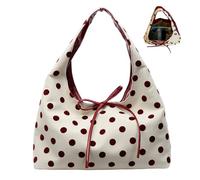 CAKEEYUM Sac fourre-tout à pois, joli sac à pois rouges avec nœud, fourre-tout ample, grand main bandoulière pour voyage, travail, sacs main, sacs mignons, avec nœud, nylon