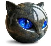 CAKEEYUM Sculpture de Pierre de Chat Luxe Lucky Gemstone Ceramic Cats Cats Figurines avec des Yeux Bleus raffinés présents pour Le décor du Bureau à Domicile
