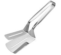 CAKEEYUM Spatule de Gril en Acier Inoxydable avec Pince, 25 cm, Plate et ajourée, idéale pour Retourner Steaks, Poissons, Pains, grillades, crêpes, tartes et Pizzas. Pince en Acier Inoxydable.