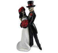 CAKEEYUM Squelette Halloween Squelette de 8 Pouces mariée et marié avec des Roses Bouquet Love Never Dies Mariage Anniversaire Gifts Halloween Skull Decor Decor