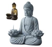 CAKEEYUM Statue de Bouddha en résine Solaire d'extérieur, Petite Statue de Bouddha avec Lampe Lotus pour décoration Maison, Jardin, Patio, Ornements pelouse