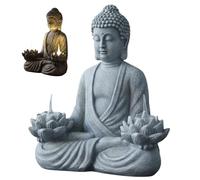 CAKEEYUM Statue de Bouddha Solaire d'extérieur en résine, Petite Statue de Bouddha avec Lampe Lotus pour la décoration la Maison, du Jardin, la terrasse et la pelouse. Convient pour l'extérieur e
