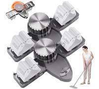 CAKEEYUM Support Mural à Ventouse pour Balai, 2 pièces, sans perceuse, Organisateur de vadrouille et de Balai avec Porte-Serviettes rétractable, Rangement Transparent pour Salle Bain, Gris