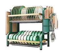 CAKERS Égouttoir À Vaisselle avec Bac De Vidange Amovible|Passoires À Vaisselle en Acier Au Carbone pour Comptoir De Cuisine|Support De Vaisselle,Vert-Or,2 Niveaux avec Ensemble