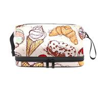 Cakes Candy Marshmallow and Coffee Trousse à cosmétiques double couche pour femmes et filles, trousse de toilette de voyage, trousse de maquillage pratique avec compartiment à brosse, multicolore,