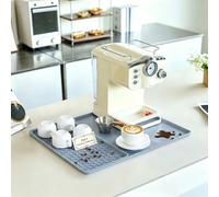 Caketime Tapis de bar à café 2 en 1 en silicone pour cafetière Keurig avec tapis de séchage amovible pour comptoir de cuisine, égouttoir sous évier, décoration Rome, 40,6 x 40,6 cm, gris clair