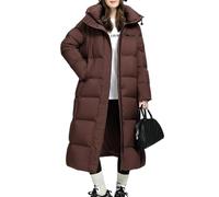 CakfLjkhl Doudoune extra longue pour femmes avec capuche, manteau d'hiver épais et chaud, parka matelassée longue,Wine red,L