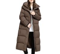 CakfLjkhl Doudoune extra longue pour femmes avec capuche, manteau d'hiver épais et chaud, parka matelassée longue,café,L