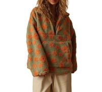 CakfLjkhl Femmes demi-zip flou polaire pull sweat-shirt motif de fleur lâche décontracté hauts chauds automne vêtements à la mode,Vert,S