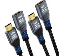 CAKOBLE Câble Prolongateur HDMI 2.2 2m, (Lot de 2)HDMI 2.2 96Gbps Ultra Haute Vitesse 16K@60Hz 8K@240Hz 4K@480Hz,HDMI 2.1,eARC, HDR10+, Dolby Atmos/Vision, HDCP 2.3,Mâle vers Femelle pour TV PS5 Xbox