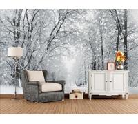 CALACREN Papier Peint Tropical Paysage 3D Panoramique Montagne Sur Mesure Forêt Enneigée Arbre Flétri Noir Et Blanc Peinture Décorative Adulte Enfant Fille Chambre Salon Papier Peint