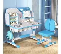 Calager Ensembles de Tables et chaises pour Enfants, Bureau Chaise d'étude réglable en Hauteur Motif d'astronaute, Support élargi Grand tiroir Rangement, mobilier Chambre d'enfant (Rose, Bleu)