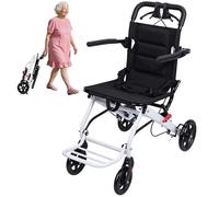 Calager Fauteuil roulant pliable léger pour adultes, chaise de transport portable avec repose-pieds, sangle de sécurité réglable, cadre en aluminium, roues en polyuréthane, jusqu'à 90,7 kg Fauteuil