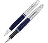 Calais Coffret Cadeau Stylo À Bille Et Stylo-Plume (Épaisseur De Trait Ou De Plume M,Couleur D'écriture Noire) Bleu Laqué Chromé
