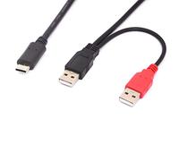 CALANDIS Câble USB C vers USB 2.0 mâle et USB 2.0 double alimentation supplémentaire pour téléphone portable, ordinateur portable et disque dur (80 cm) (USB vers type C)