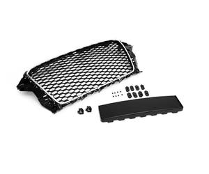 Calandre avant en nid d'abeille sport compatible avec A3 8V 12-16 avec cadre chromé avec support de plaque d'immatriculation pour modèles avec et sans PDC (Park Distance Control)