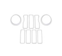 Calandres avant Autocollant De Couverture Décoration Calandre Lampe Circulaire Phare Pour Jeep Pour Wrangler JL JT Pour Gladiator 2024 Up Accessoires Extérieurs Grille de calandre(BLANC)