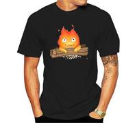 Calcifer T Shirt Comfy Calcifer T-Shirt Short-Sleeve Print Tee Shirt Man Basic Cotton Cute Tshirt Black L