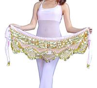 Calcifer - voile pour danse du ventre avec 320 pièces de monnaie, Pink&Gold Coins, taille unique