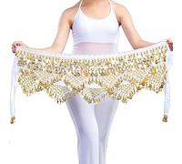 Calcifer - voile pour danse du ventre avec 320 pièces de monnaie, White&Gold Coins, taille unique