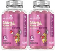Calcium et Vitamine D Enfant Gummies, 90 Gummies Faibles en Sucre, Vitamine Enfant 3 Ans à 12 Ans à l'Arôme Naturel de Fraise et Vanille, Végétarien, sans Gluten ni Lactose (Lot de 2)
