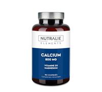 Calcium, magnésium vitamine D - 800mg carbonate de calcium - Os, dents et muscles - Complément à base de calcium, magnésium et cholécalciférol - 90 comprimés végétaliens Calcium Elements Nutralie