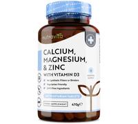 Calcium, magnésium, zinc enrichi en vitamine D3 - Supplément de haute résistance | 365 comprimés végétariens | Offre de 6 mois | Fabriqué au Royaume-Uni par Nutravita