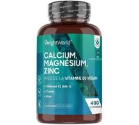 Calcium, Magnésium, Zinc, Vitamine D3 - 400 Comprimés Vegan - Complément Alimentaire Avec Vitamine K2, Sélénium - Weightworld