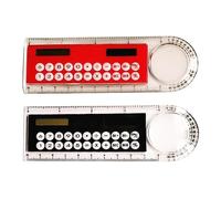 Calculatrice 4 en 1 avec règle en Plastique, 2, Black and Red | Calculatrice multifonctionnelle 4 en 1, avec règle, loupe et rapporteur, pour enfant