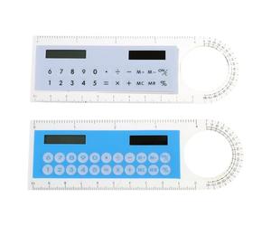 Calculatrice 4 en 1 avec règle en Plastique, 2, Light Blue White | Calculatrice multifonctionnelle 4 en 1, avec règle, loupe et rapporteur, pour enfant