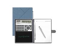 Calculatrice A5 Notebook 3 en 1 Calculatrice Multifonctionnelle avec Tablette d'écriture LCD 6 pouces Gris Bleu PU Étui en Cuir pour Homme Femme Business