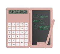 Calculatrice avec tablette d'écriture portable multifonction LCD effaçable de 5 pouces à 12 chiffres pour bureau école (Rose)